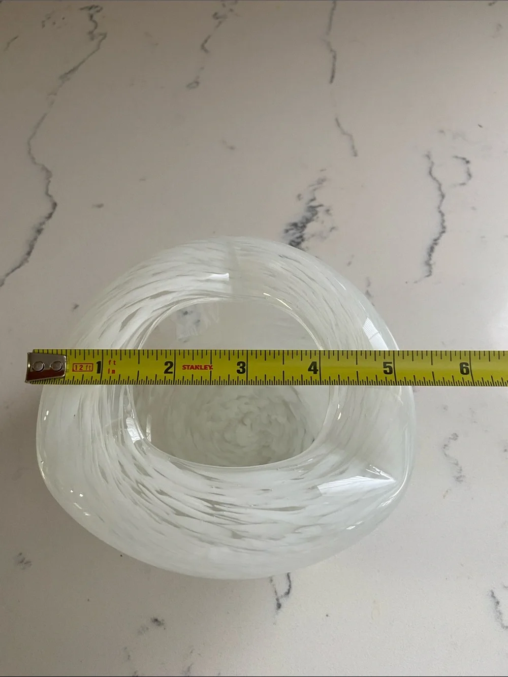 Vintage Hand Blown White Swirl Art Glass Ashtray